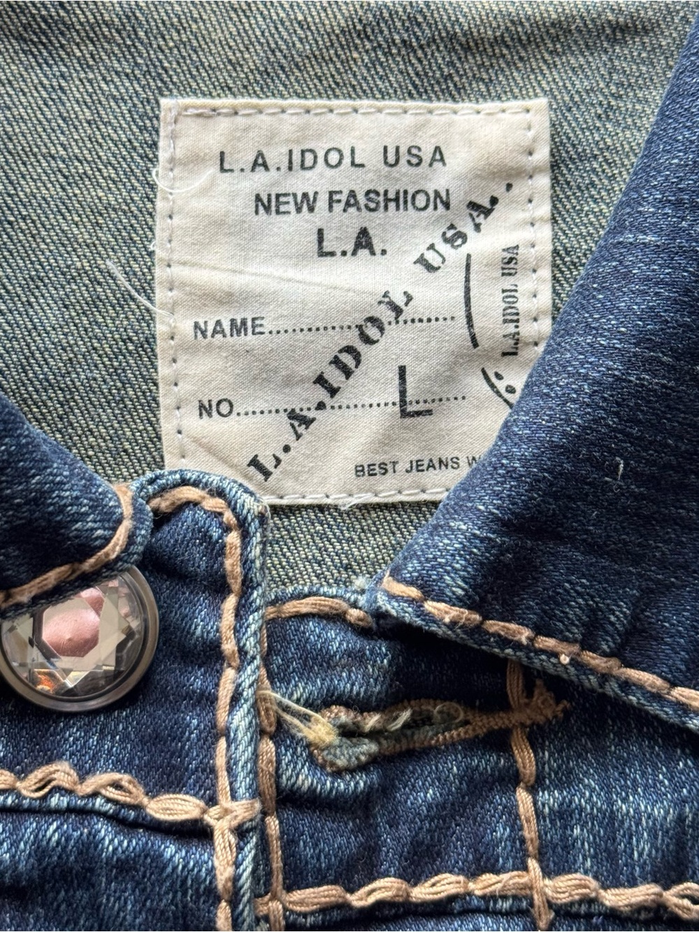 L.A. idol Dark Blue Denim Jacket with Contrast Stitching - Picture 2 of 3